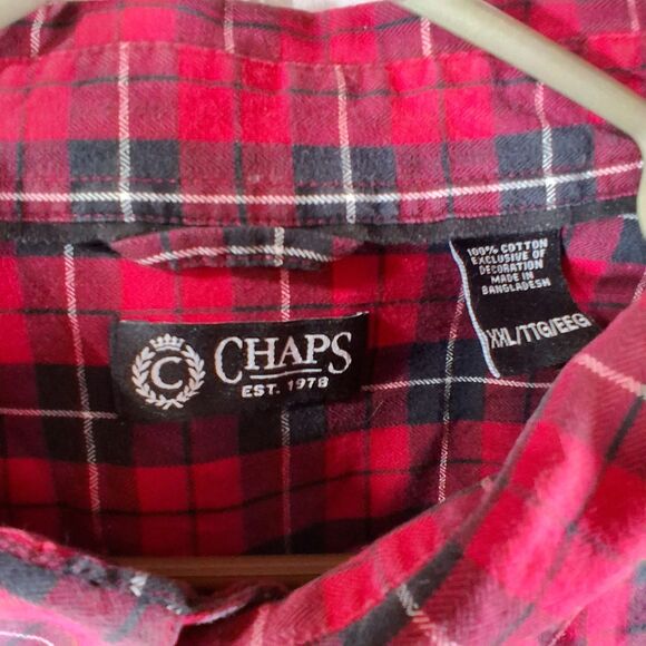 Chaps Shirt Mens 2XL XXL Red Plaid Long Sleeve Button Down Easy Care Casual Flaw - Picture 3 of 14